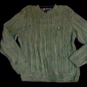 Chaps men knit olive green sweater in excellent